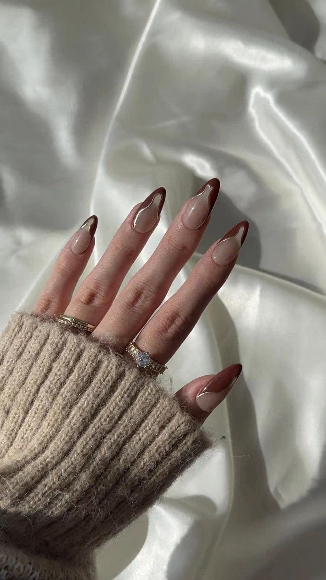 Bronze Flow - GO2NAIL  LONG ALMOND PressOnNails