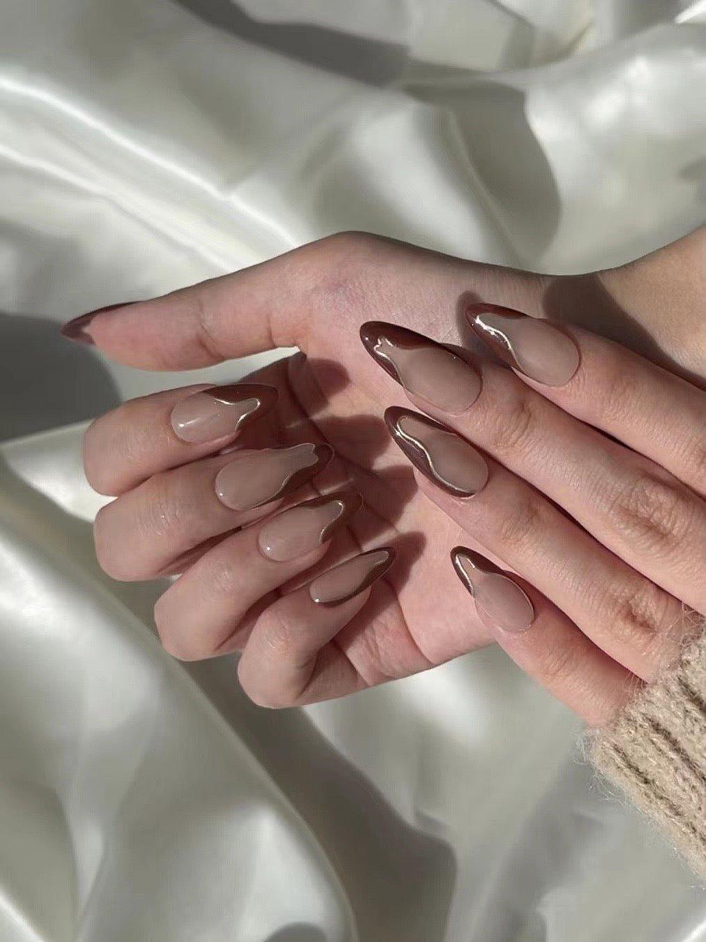 Bronze Flow - GO2NAIL  LONG ALMOND PressOnNails