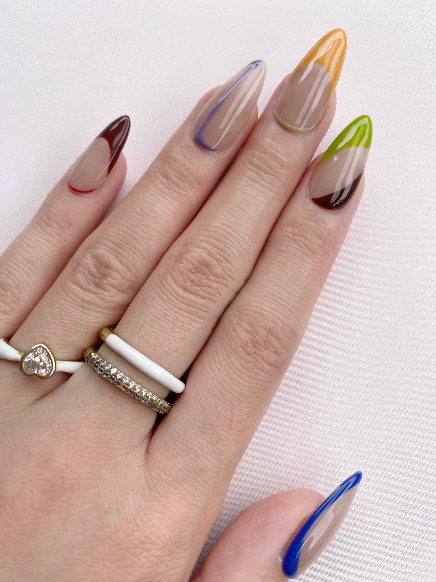 ColorBlockChic - GO2NAIL  LONG ALMOND PressOnNails