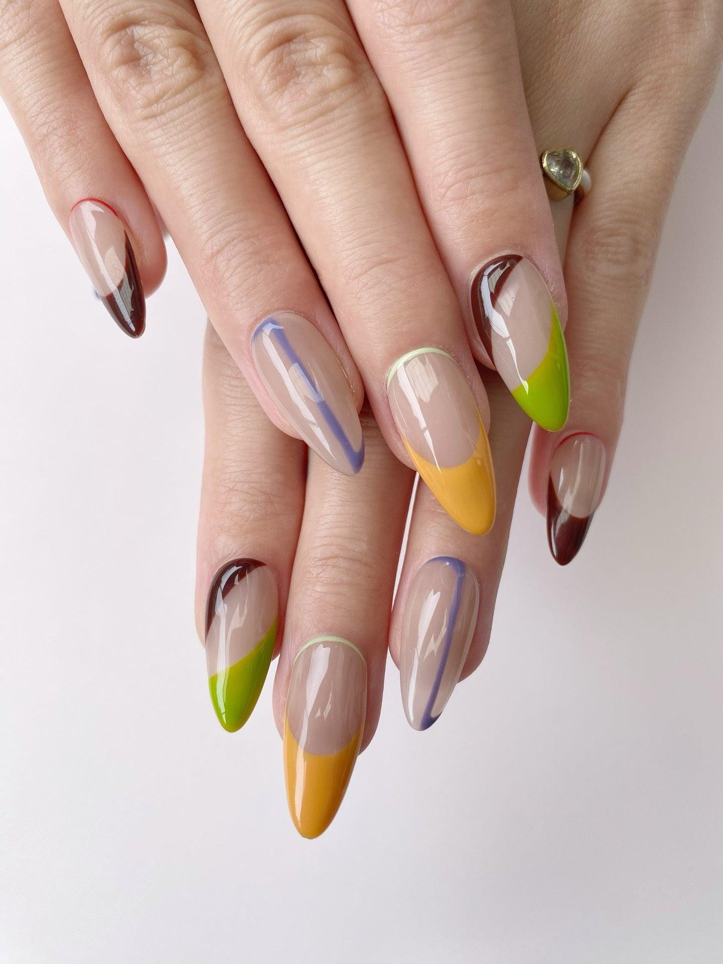 ColorBlockChic - GO2NAIL  LONG ALMOND PressOnNails