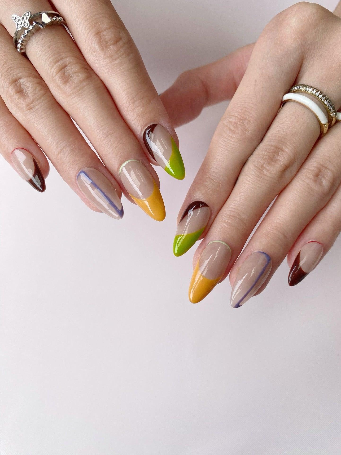 ColorBlockChic - GO2NAIL  LONG ALMOND PressOnNails