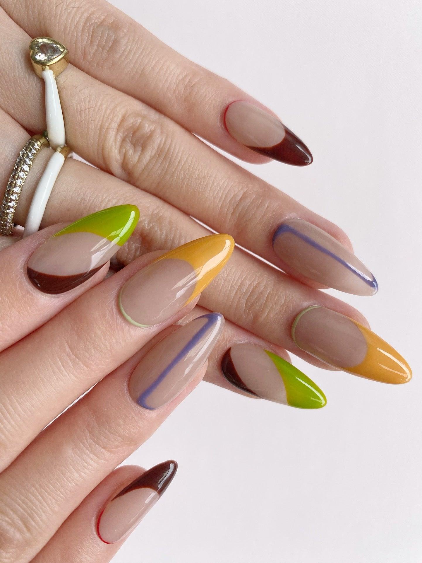 ColorBlockChic - GO2NAIL  LONG ALMOND PressOnNails