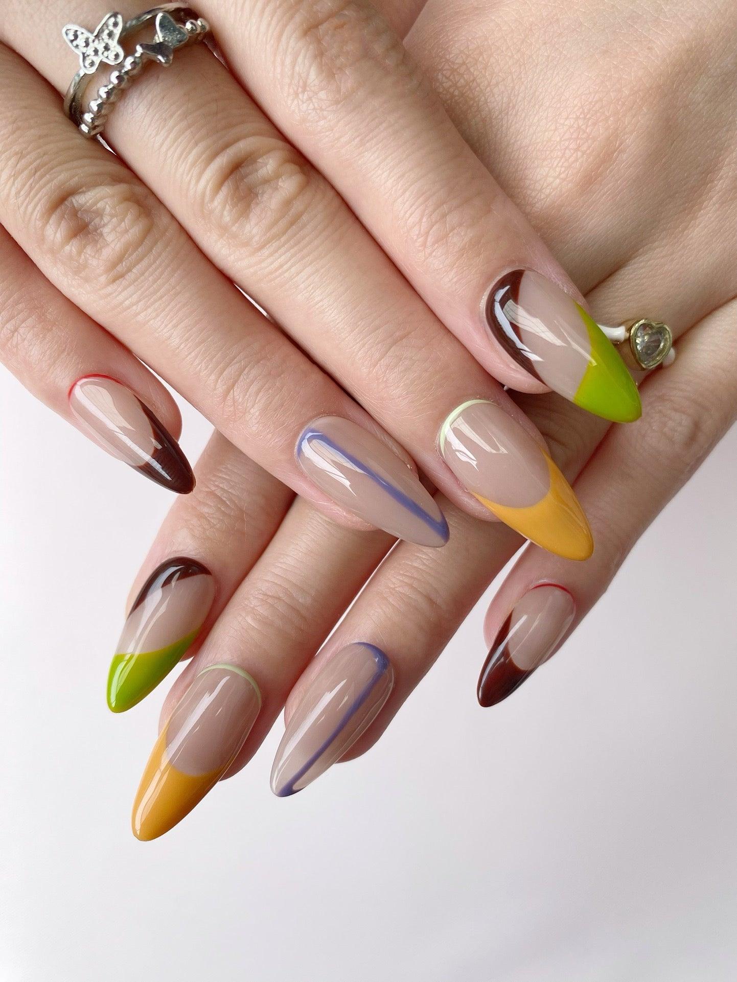 ColorBlockChic - GO2NAIL  LONG ALMOND PressOnNails