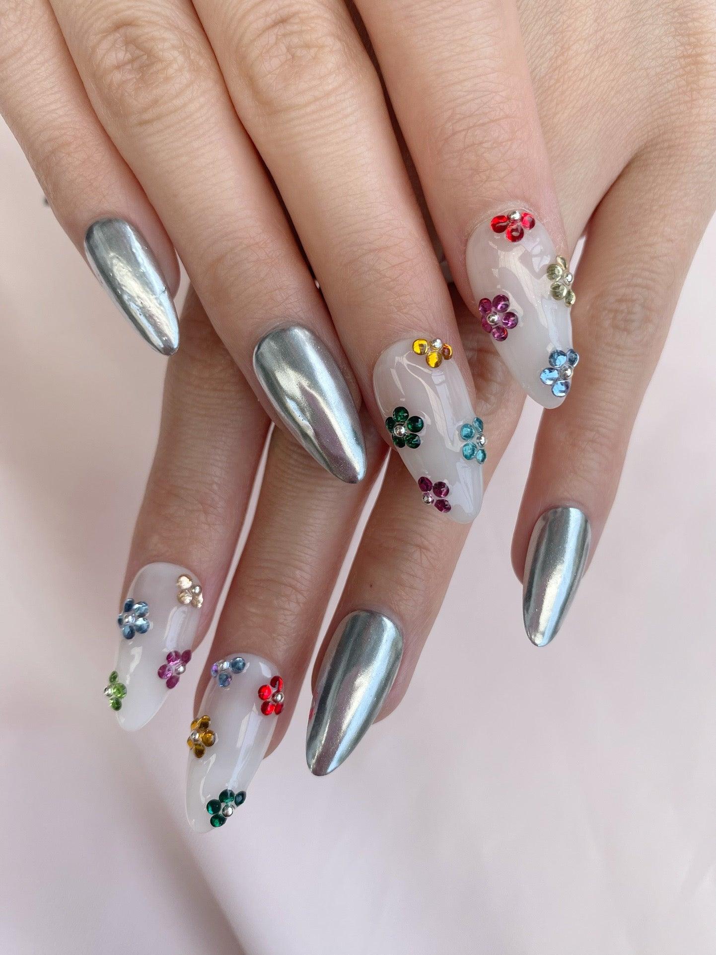 Crystal Bloom - GO2NAIL  LONG STILETTO PressOnNails