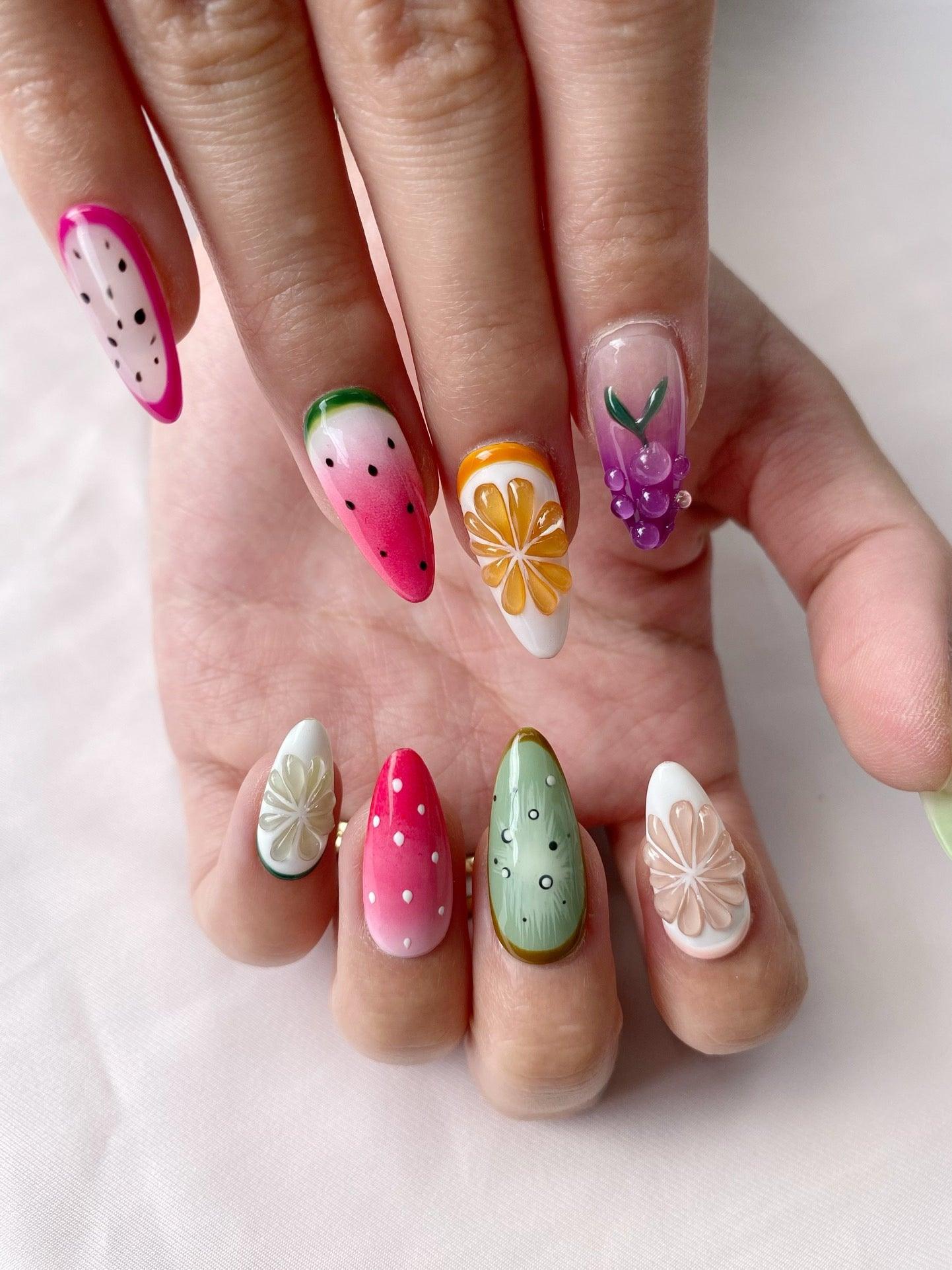 Fruit Fiesta - GO2NAIL  MEDIUM ALMOND PressOnNails