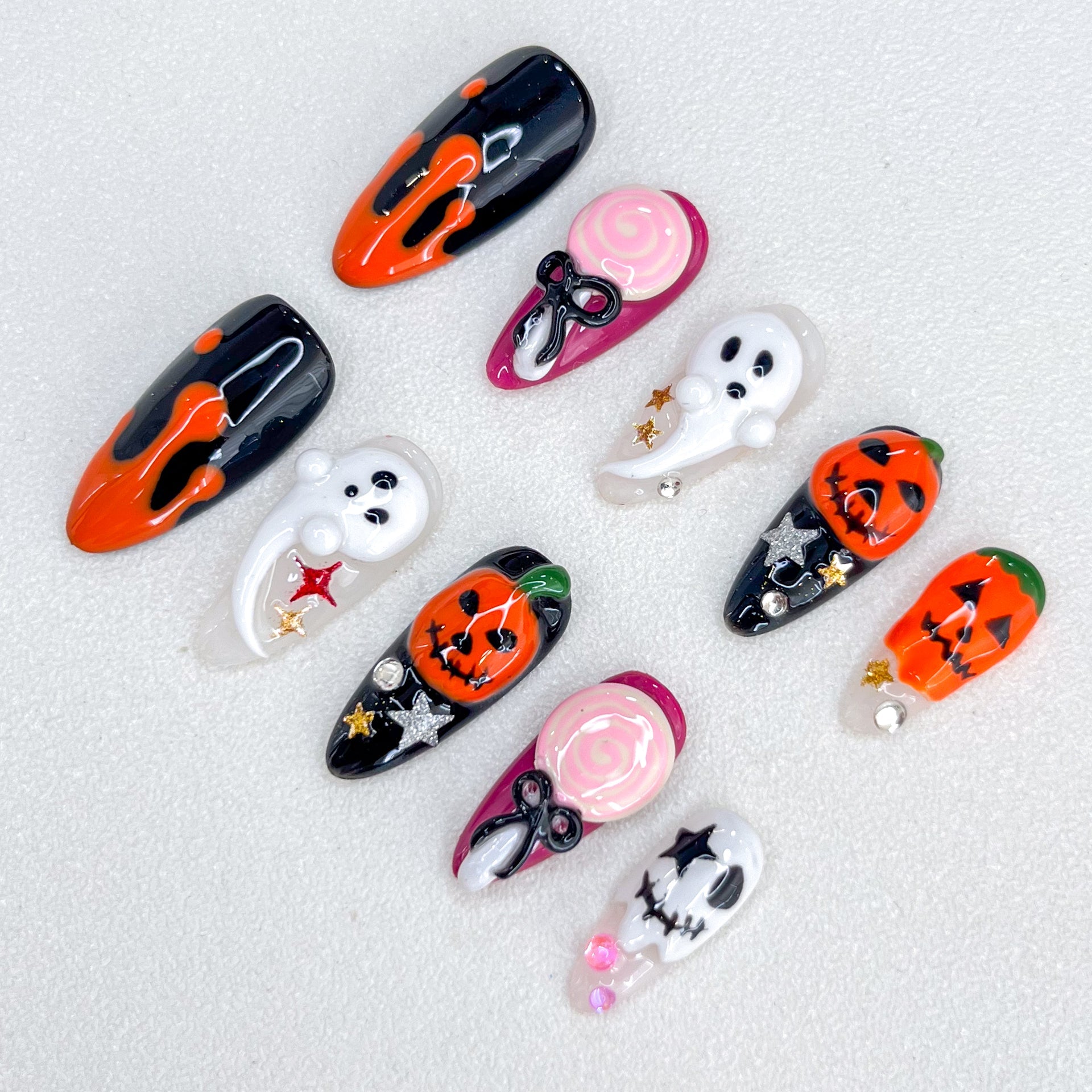 Ghostly Night - GO2NAIL  LONG ALMOND PressOnNails