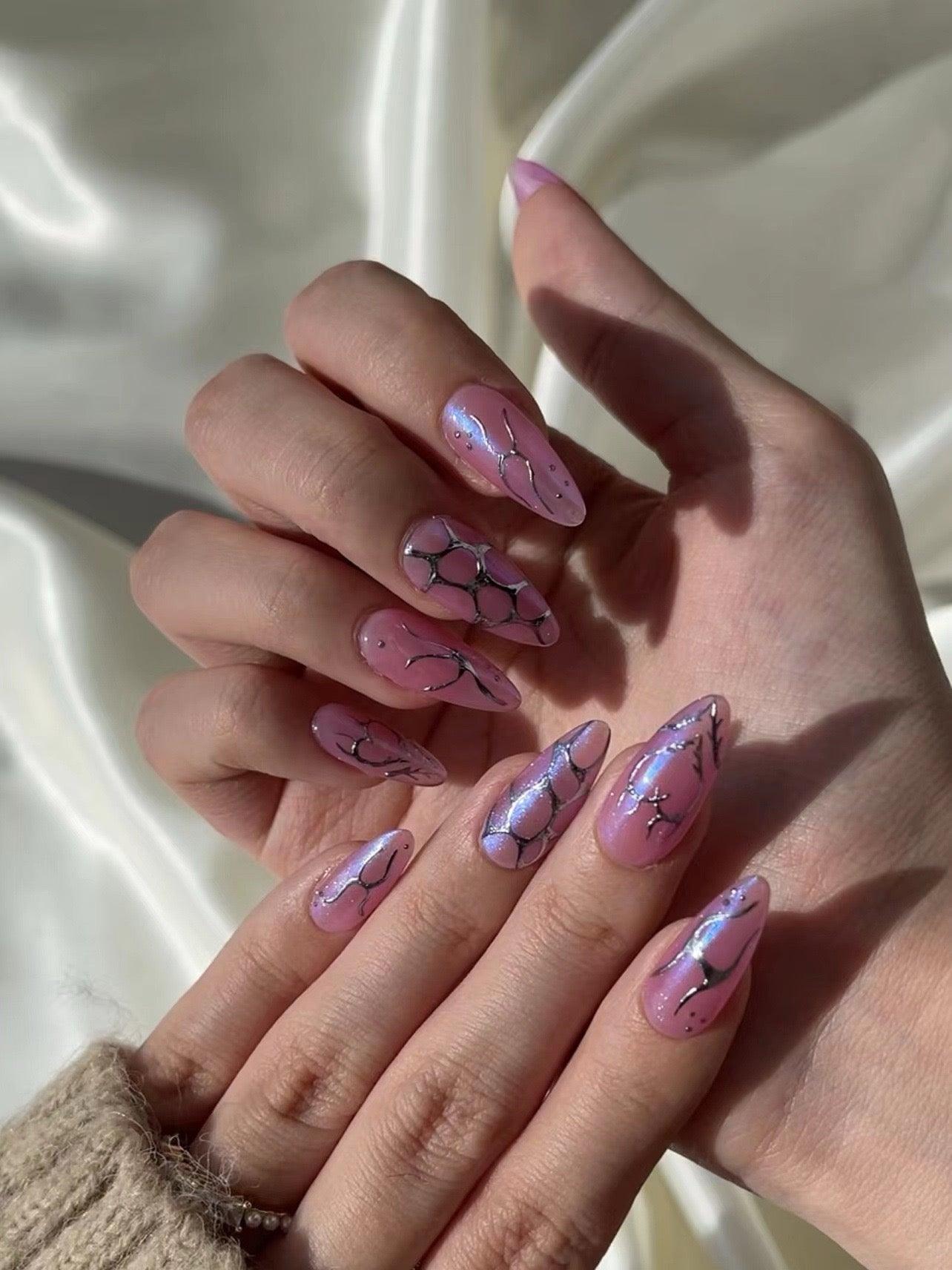 Glass Petals - GO2NAIL  MEDIUM ALMOND PressOnNails