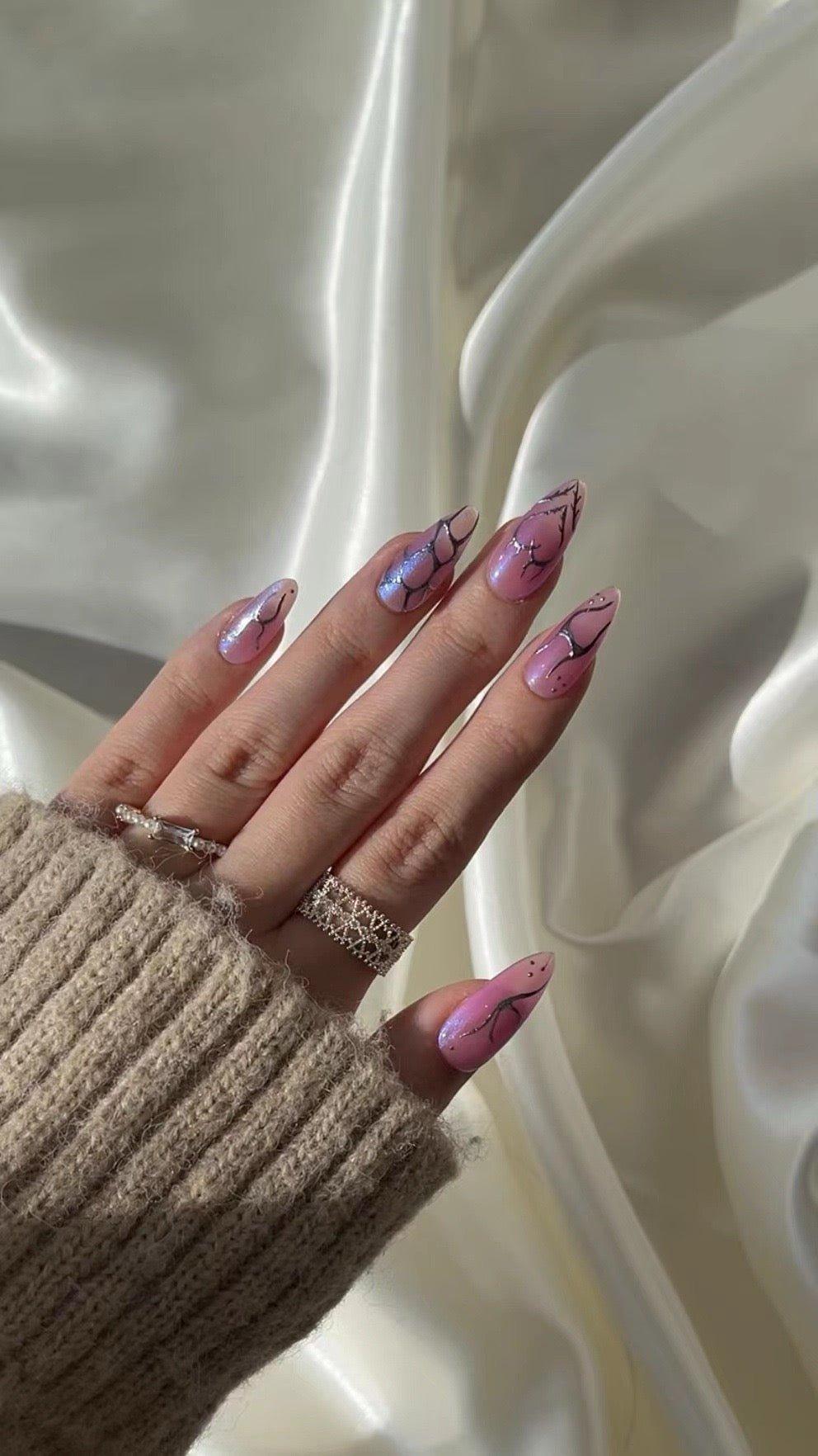 Glass Petals - GO2NAIL  MEDIUM ALMOND PressOnNails