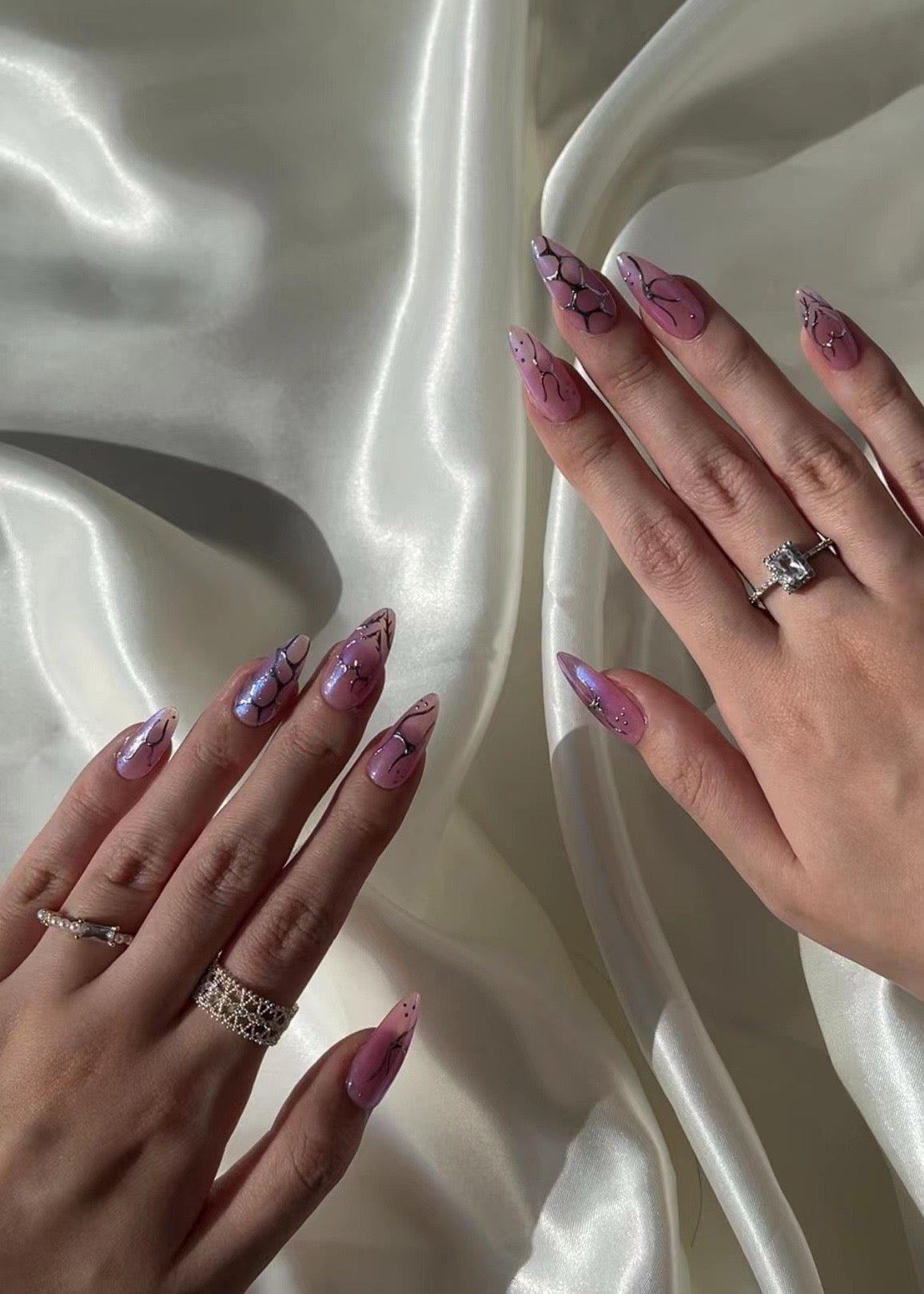 Glass Petals - GO2NAIL  MEDIUM ALMOND PressOnNails