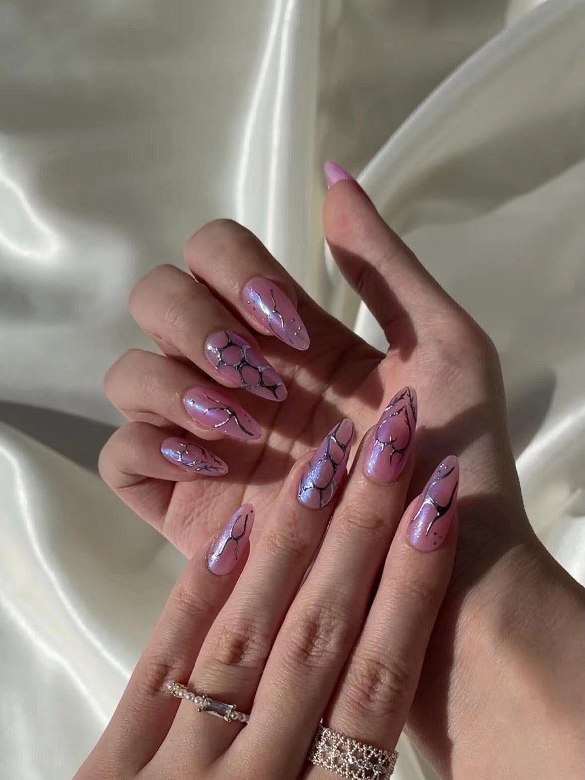 Glass Petals - GO2NAIL  MEDIUM ALMOND PressOnNails