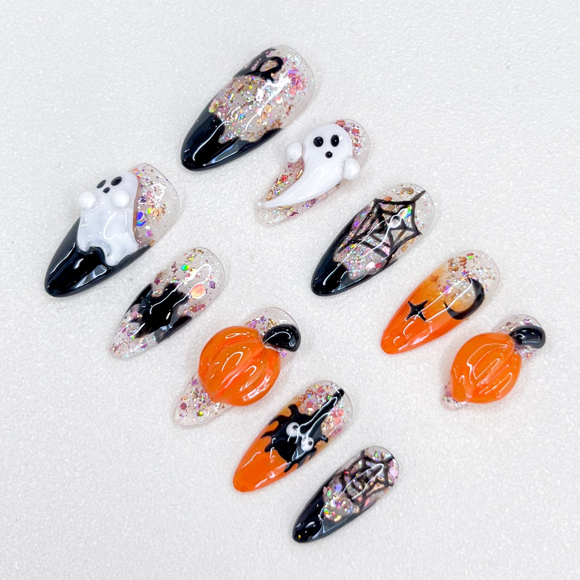 Haunted Glow Halloween - GO2NAIL  LONG ALMOND PressOnNails