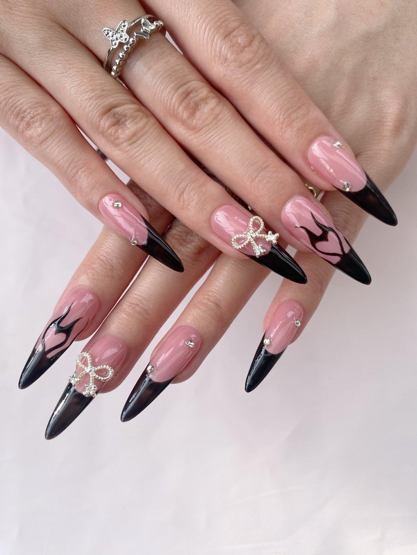 Noir Rose - GO2NAIL  LONG STILETTO PressOnNails