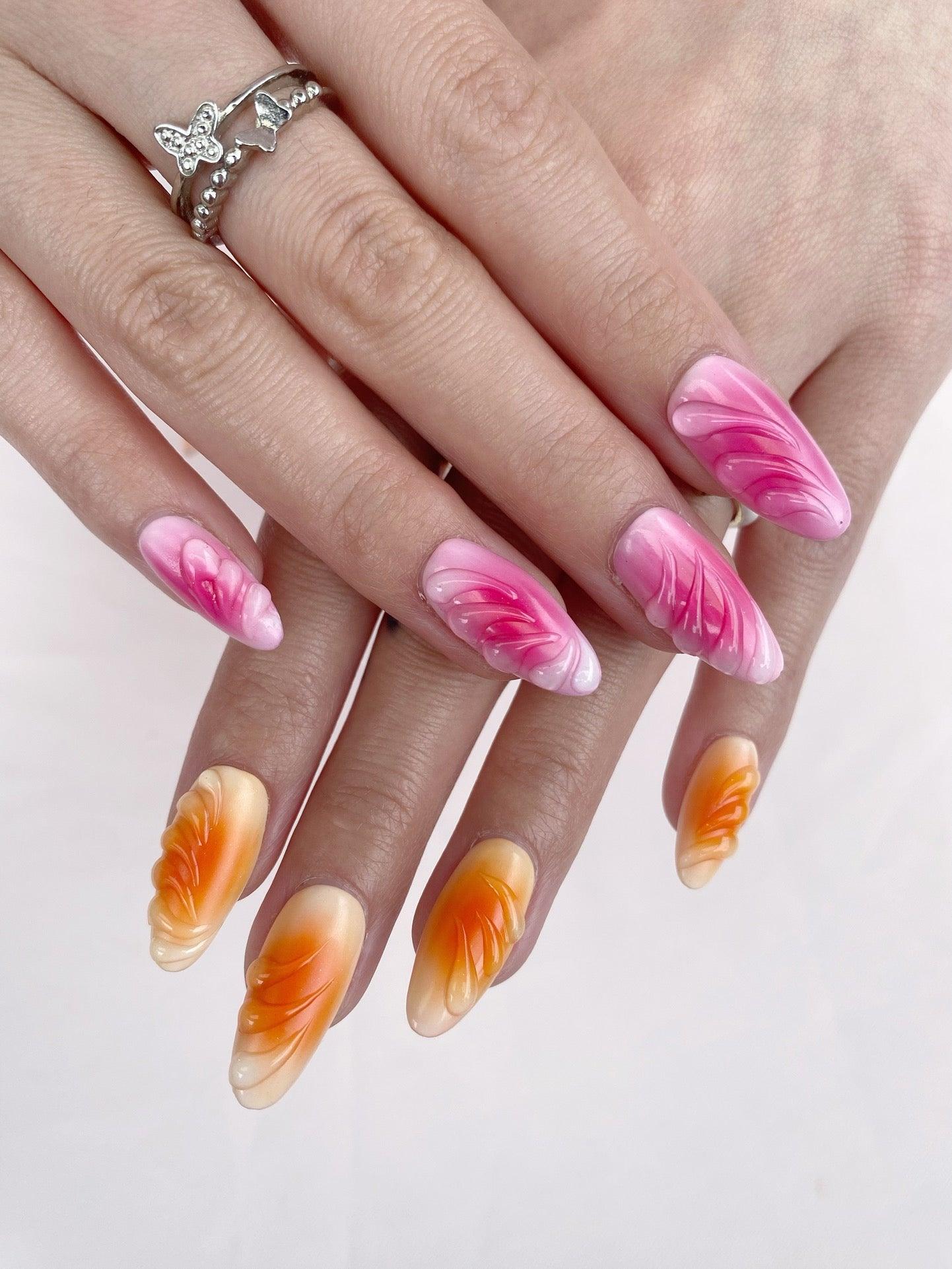 Petal Dance - GO2NAIL  MEDIUM ALMOND PressOnNails