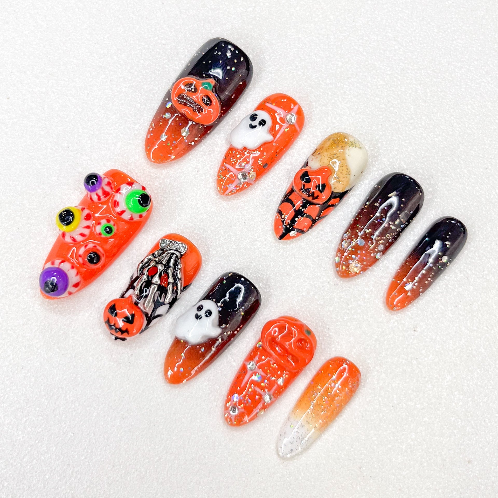 Spooky Glitter Glam - GO2NAIL  LONG STILETTO PressOnNails