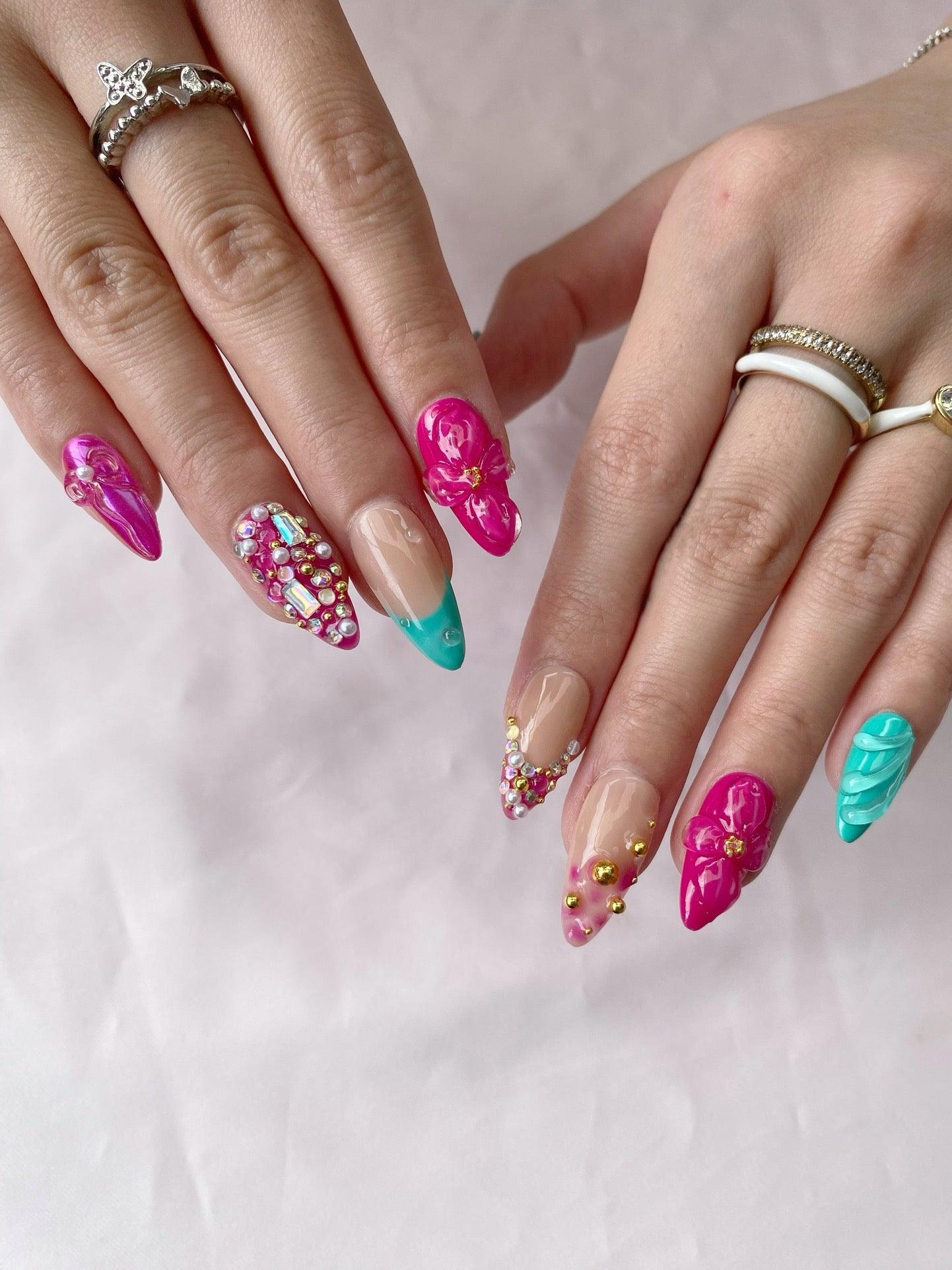 Vivid Bloom - GO2NAIL  MEDIUM LONG ALMOND PressOnNails